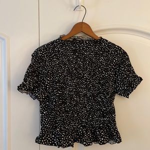 Aqua floral print mock neck Peplum top